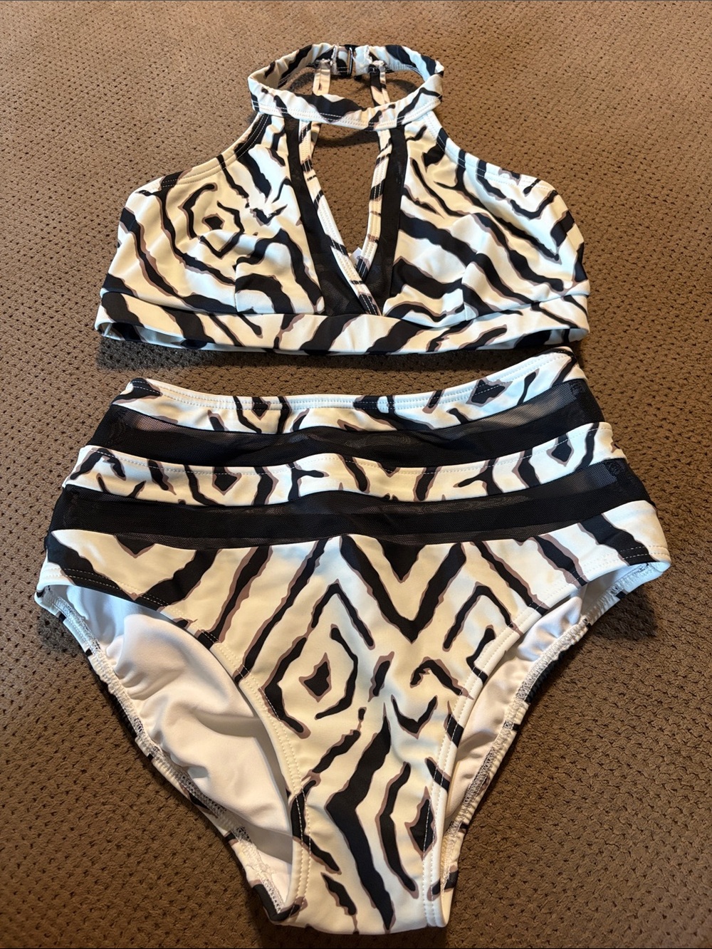 VENUS Black and White Zebra Print High-Waist Bikini Set